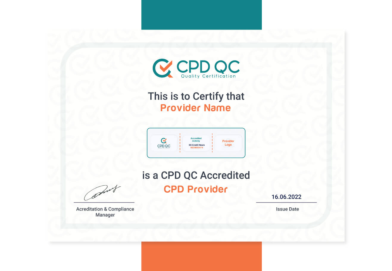 Example CPDQC accredited provider certificate
